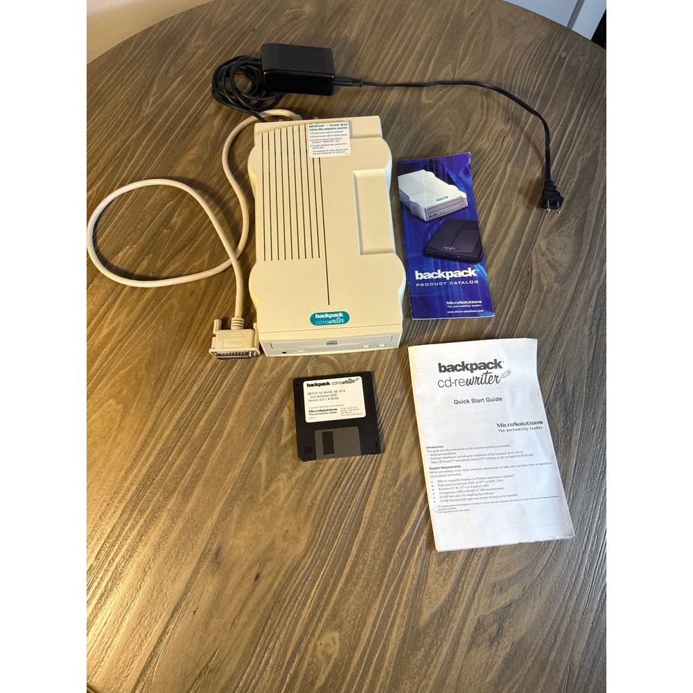 Vintage‎ MicroSolutions Backpack CD-Rewriter External Drive Beige Bundle Works